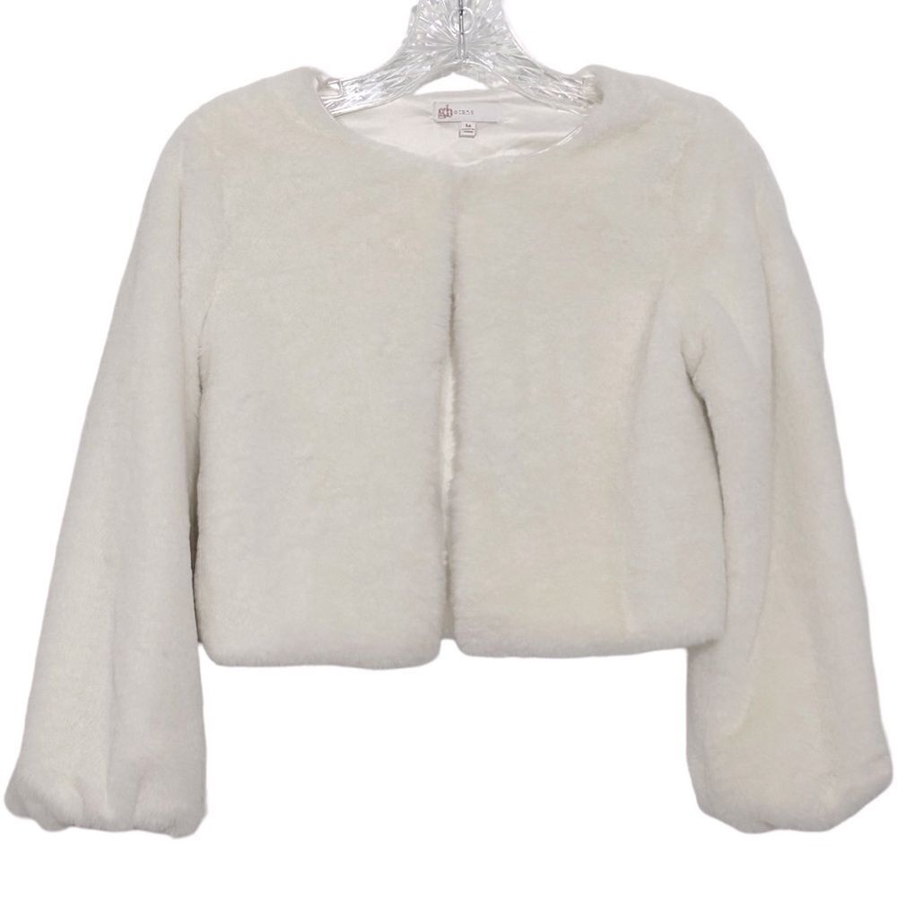 GB Social Big Girls Ivory Faux Fur Jacket Size M